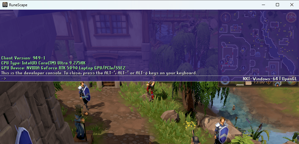 Screenshot of the developer console.